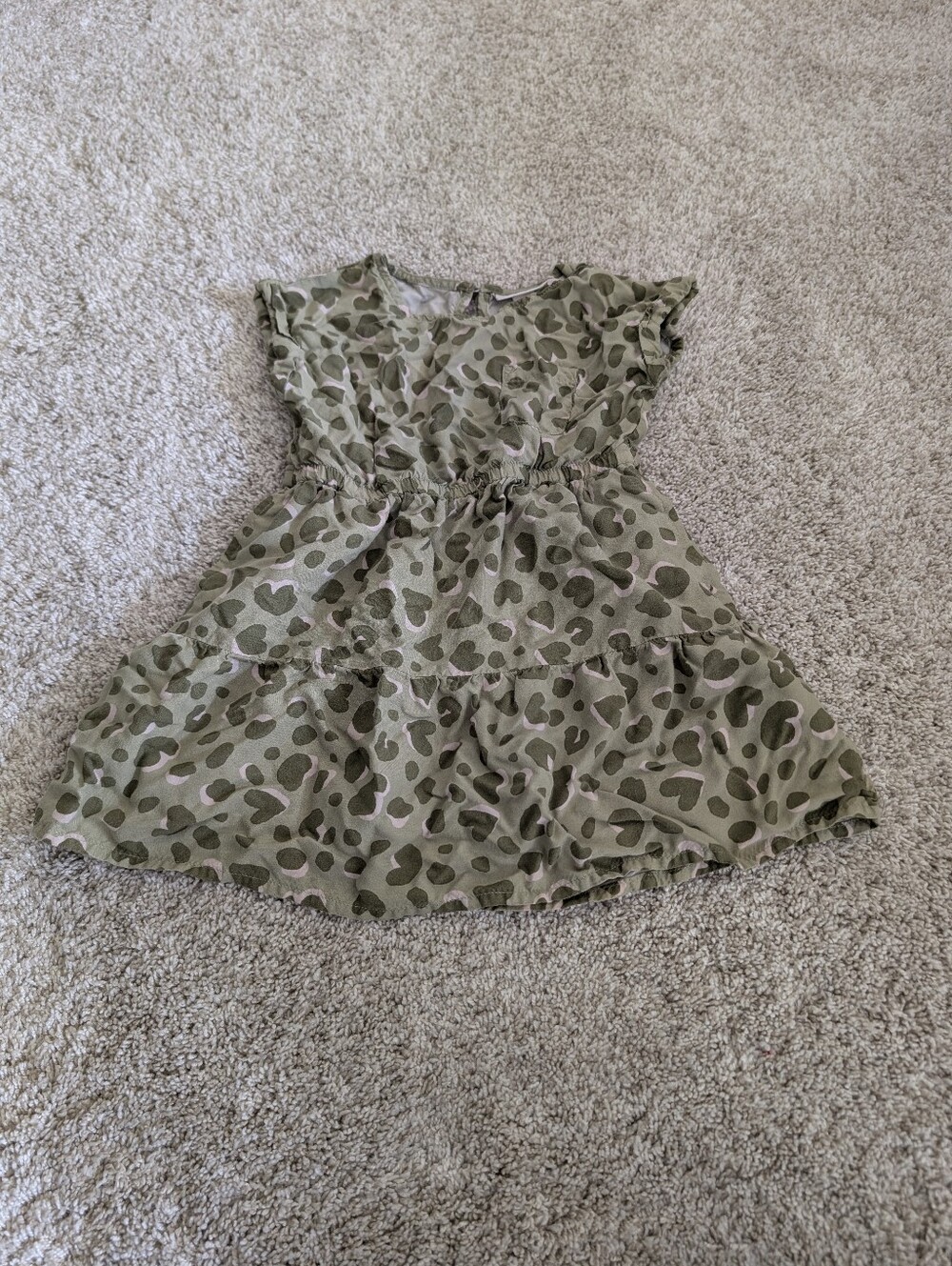 Cat & Jack Olive Green Ruffled Tiered Dress - 3T